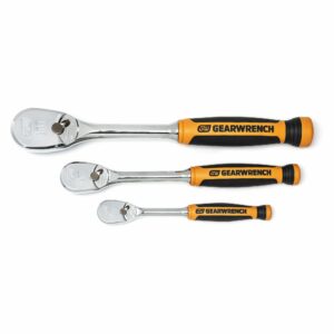 GEARWRENCH 3 Pc. 1/4In  3/8In & 1/2In Drive 90 Tooth Dual Material Teardrop Ratchet Set