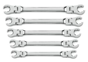 GEARWRENCH 5 Pc. Flex Head Flare Nut Non Ratcheting SAE Wrench Set