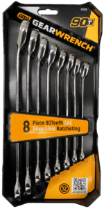 8 Piece 12 Point SAE 90T Reversible Ratcheting Wrench Set