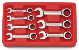 GEARWRENCH Wrench Set Combination Ratcheting Stubby Tray SAE 7Pc